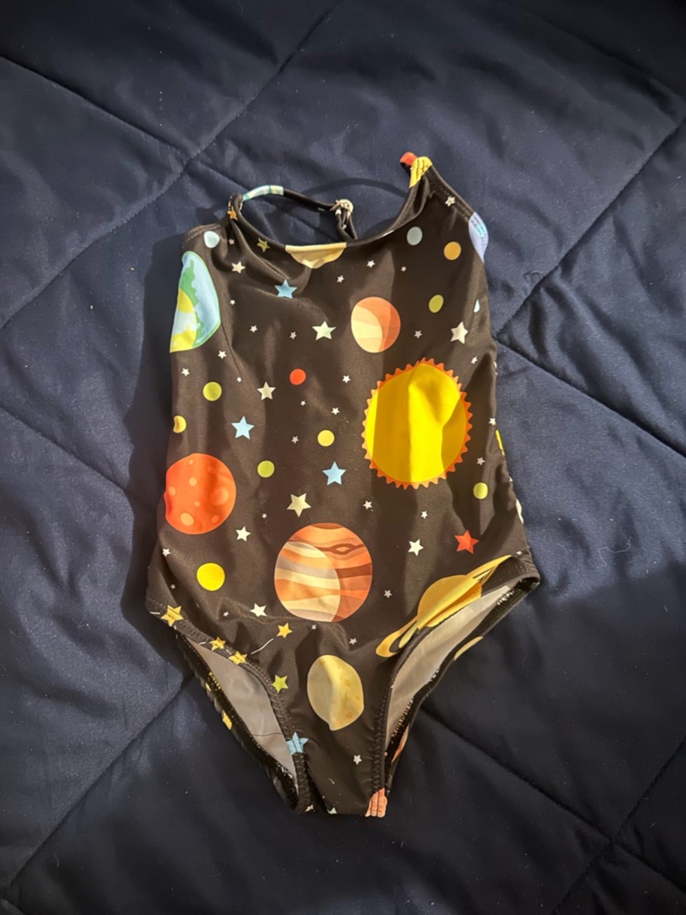 Girls' One-Piece Swimsuit with Colorful Planet Print